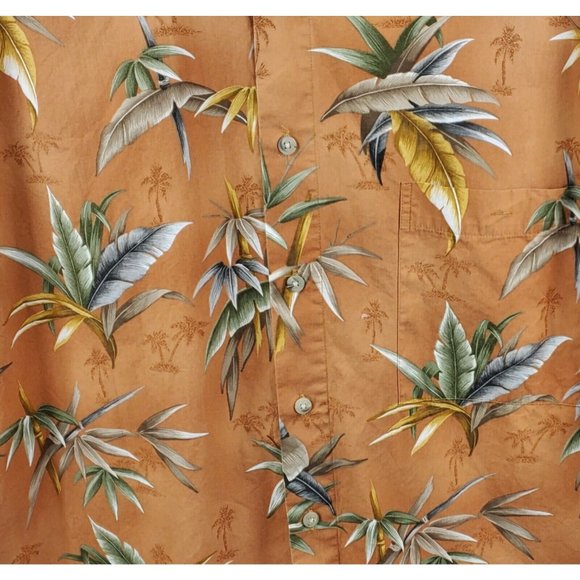 Hollis River Cotton Short Sleeve Button Up Shirt Men L-Tall Tropical Palm Tree - Picture 4 of 6